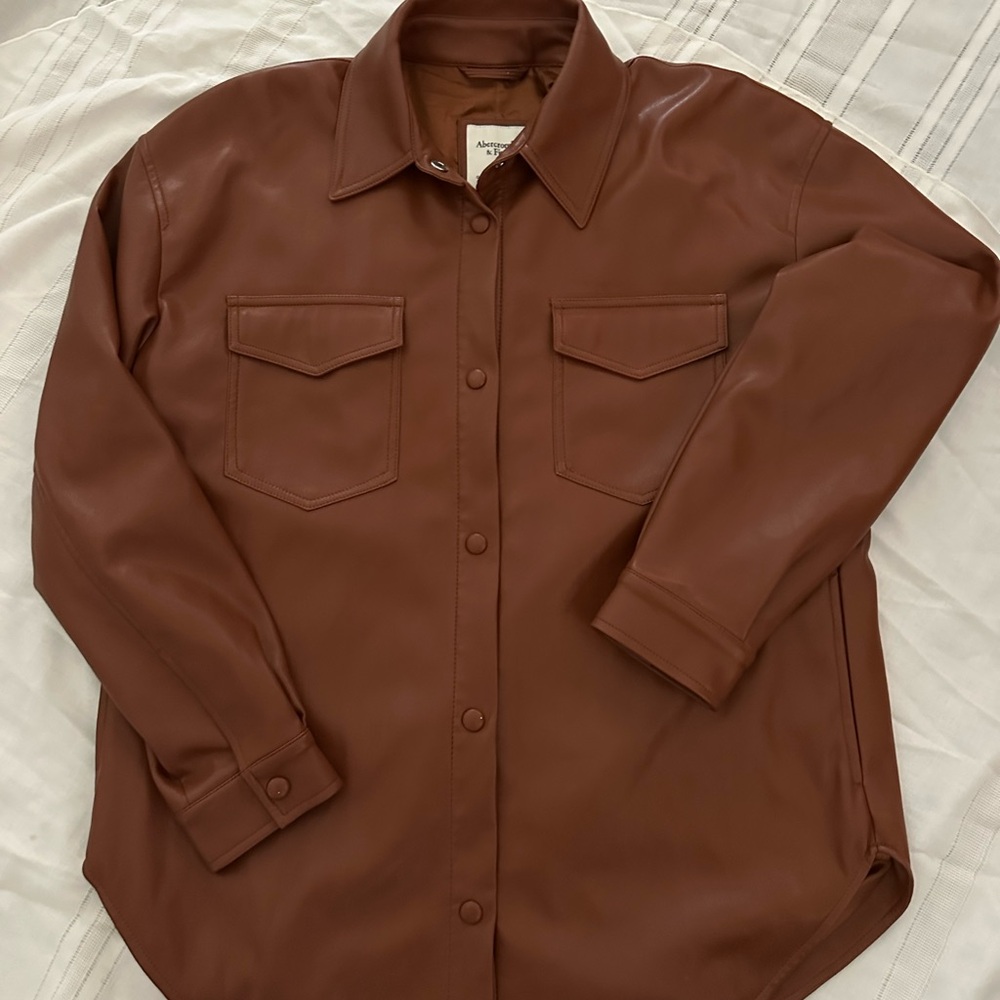 Abercrombie & Fitch Vegan Leather Jacket in Brown